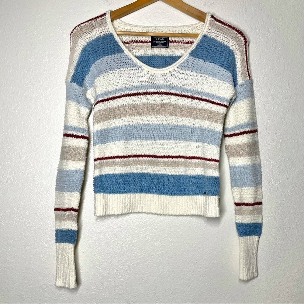 Abercrombie & Fitch Striped V-Neck Knit Sweater